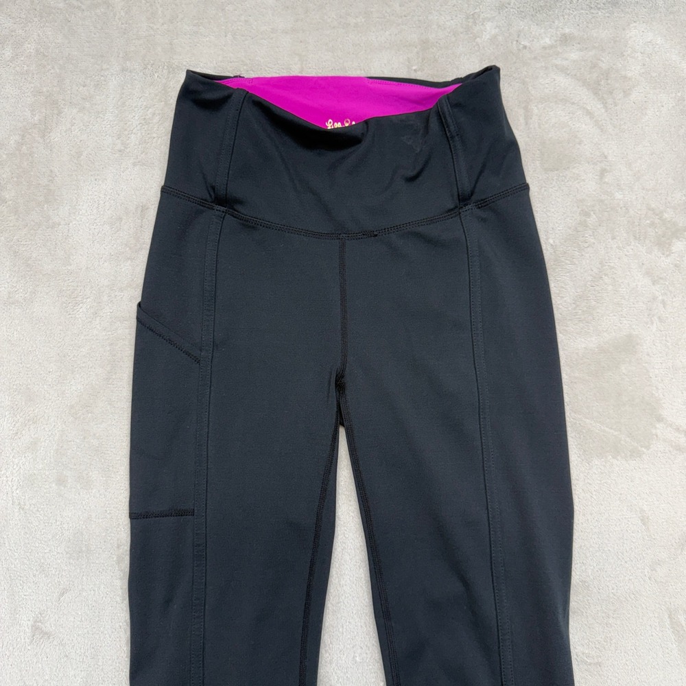 Lilly Pulitzer Pants Women's XS Luxletic Leggings Black Mesh Lattice Pocket Yoga - Picture 2 of 12